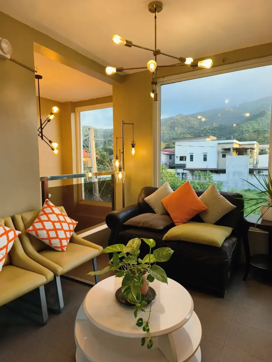 The veranda lounge looking out to Mt. Makiling